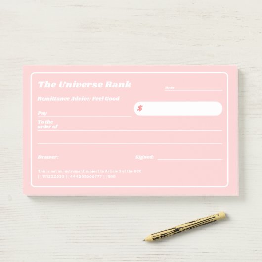 Feminine Pink Financiële Manifestatie Blanco Check Post-it® Notes (Op bureau)
