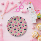 Feminine Pink Floral Beige Polka Dots Design Papieren Bordje (Feest)