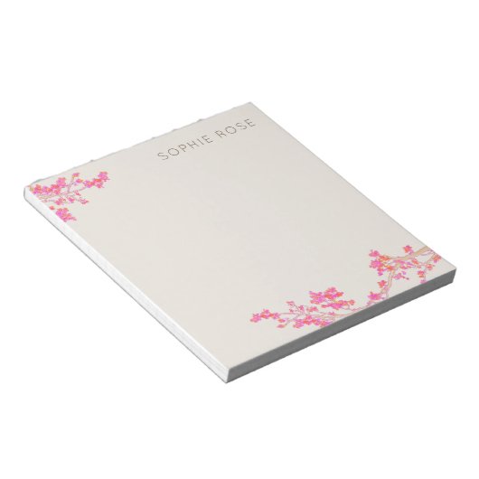  Feminine Pink Floral-Blocnote Notitieblok (Schuin)