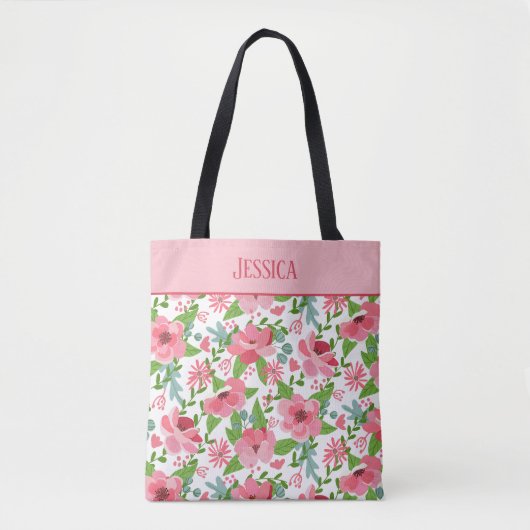 Feminine Pink Floral Pattern Tote Bag (Voorkant)