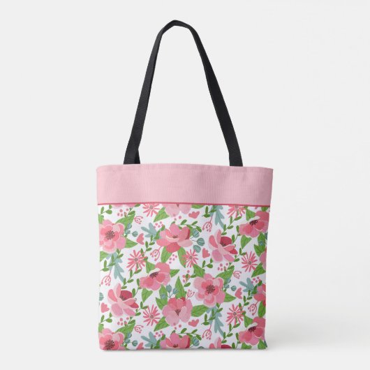 Feminine Pink Floral Pattern Tote Bag (Achterkant)