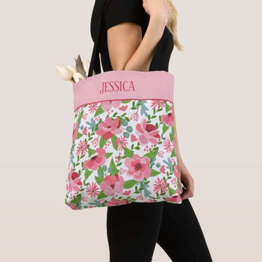 Feminine Pink Floral Pattern Tote Bag (Dichtbij)