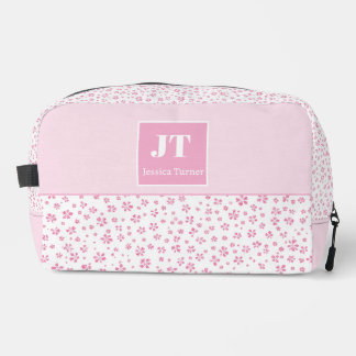 Feminine Pink Floral Personalized Name Initial Bag Toilettasje