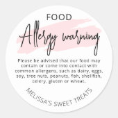 Feminine Pink Food Safety Allgens Alert Ronde Sticker (Voorkant)