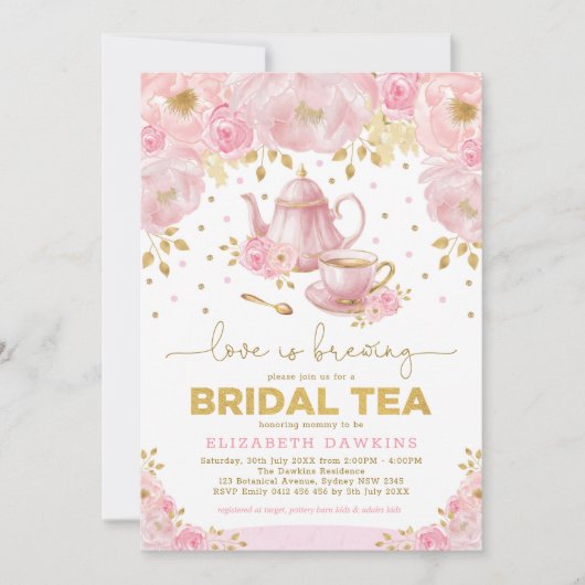 Feminine Pink Gold Flower High Tea Vrijgezellenfee Kaart (Voorkant)