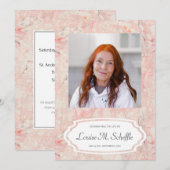 Feminine Pink Marble Celebration of Life Memorial Kaart (Voorkant / Achterkant)