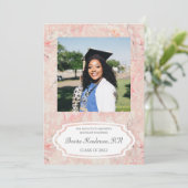 Feminine Pink Marble Graduation Party Kaart (Staand voorkant)