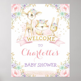 Feminine Pink Paars Mint Woodland Animals Welkom Poster
