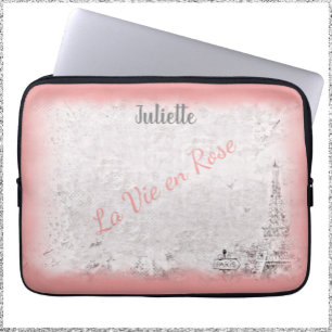 Feminine Pink Paris La Vie En Roos Laptop Sleeve