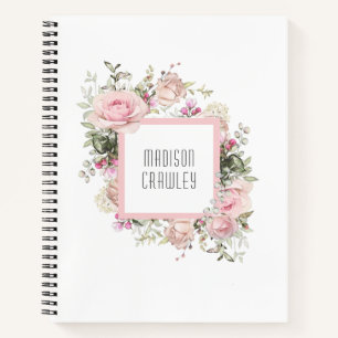 Feminine Pink Rose Floral met Jouw naam Notitieboek