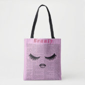 Feminine Pink Shoulder Tote with Lash Illustration Tote Bag (Voorkant)