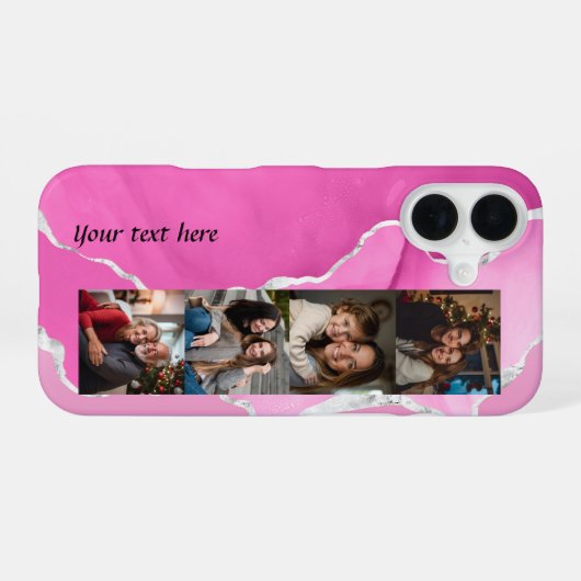 Feminine Pink & Silver Glitter Agate 4 photos iPhone 16 Hoesje (Achterkant horizontaal)