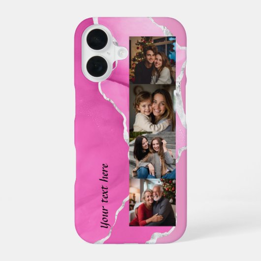Feminine Pink & Silver Glitter Agate 4 photos iPhone 16 Hoesje (Achterkant)