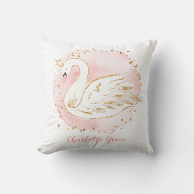 Feminine Pink Swan Princess Nursery Decoration Kussen (Voorkant)