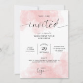 Feminine Pink Waterverf Script Logo Business Kaart (Voorkant)