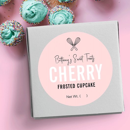 Feminine Pink & White Desserts Packaging Design Ronde Sticker