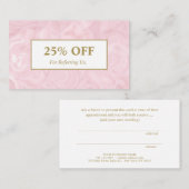 Feminine professioneel roos goudmarmer salon spa aanbevelingskaartje (Voorkant / Achterkant)