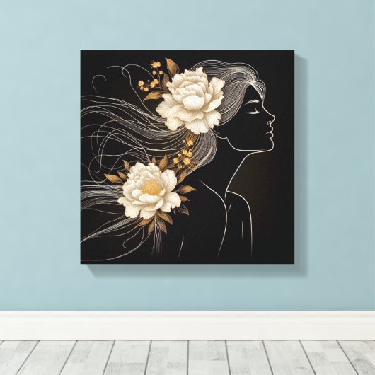 Feminine Profile with Butterflies in Flight Canvas Afdruk (Insitu (Houten vloer))