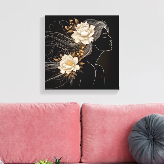 Feminine Profile with Butterflies in Flight Canvas Afdruk (Insitu (Woonkamer))