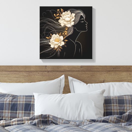 Feminine Profile with Butterflies in Flight Canvas Afdruk (Insitu (Slaapkamer))