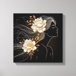 Feminine Profile with Butterflies in Flight Canvas Afdruk