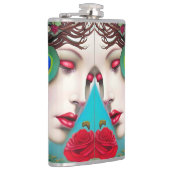 Feminine Red Lips and Rozen Peacock Abstract Heupfles (Rechts)