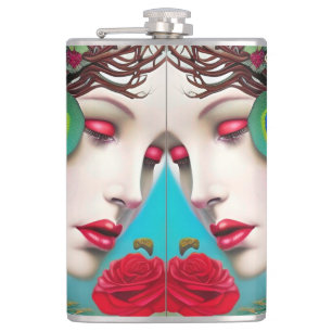 Feminine Red Lips and Rozen Peacock Abstract Heupfles