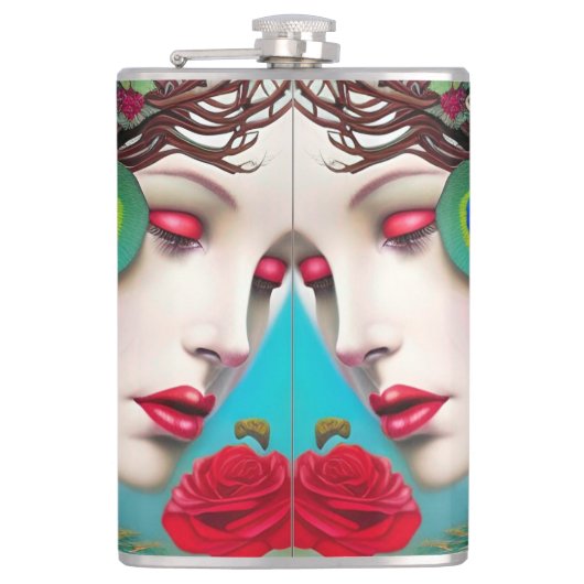 Feminine Red Lips and Rozen Peacock Abstract Heupfles (Voorkant)