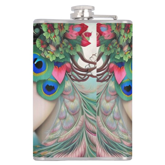 Feminine Red Lips and Rozen Peacock Abstract Heupfles (Achterkant)