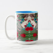 Feminine Red Lips and Rozen Peacock Abstract Tweekleurige Koffiemok (Links)
