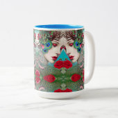 Feminine Red Lips and Rozen Peacock Abstract Tweekleurige Koffiemok (Voorkant rechts)