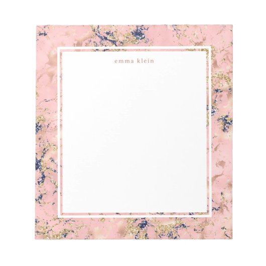 Feminine Roos Gold Blush Pink Blue Marmer Name Notitieblok (Voorkant)