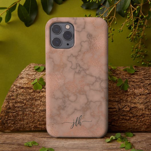 Feminine Roos Marmer en Metallic met Monogram Case-Mate iPhone Case