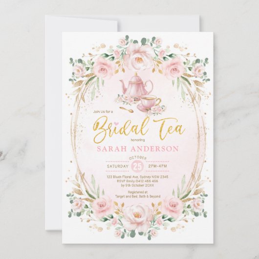Feminine Roze Blush Flower Vrijgezellenfeest Tea Kaart (Voorkant)