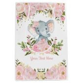 Feminine roze goud Elephant Baby Floral Medium Cadeauzakje (Voorkant)