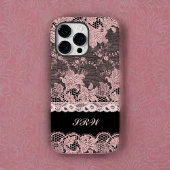 Feminine Roze kant Randen op zwart met Initialen Case-Mate iPhone Case