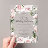 Feminine roze rozen 80e verjaardag acryl uitnodigingen (Insitu (Draagbaar))