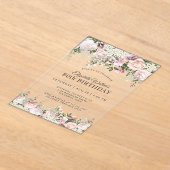 Feminine roze rozen Floral 80th Birthday Party Acryl Uitnodigingen (Laagn)