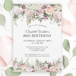 Feminine roze rozen Floral 80th Birthday Party Kaart<br><div class="desc">Dit onweerstaanbare bloemontwerp is in roze roze rozen,  gemengde bloemen en een grillige manier om een 80e verjaardag te vieren Al deze tekst kan gepersonaliseerd zijn voor je feest,  inclusief de leeftijd van de eregast.</div>