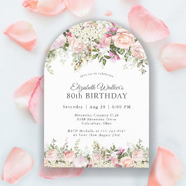 Feminine roze rozen Floral 80th Birthday Party Kaart