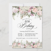Feminine roze rozen Floral 80th Birthday Party Kaart (Voorkant)