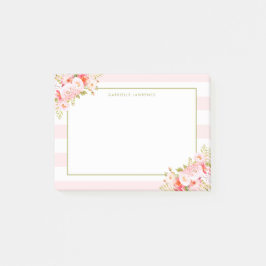 Feminine Roze Stripes en Peonies II Aangepast Post-it® Notes