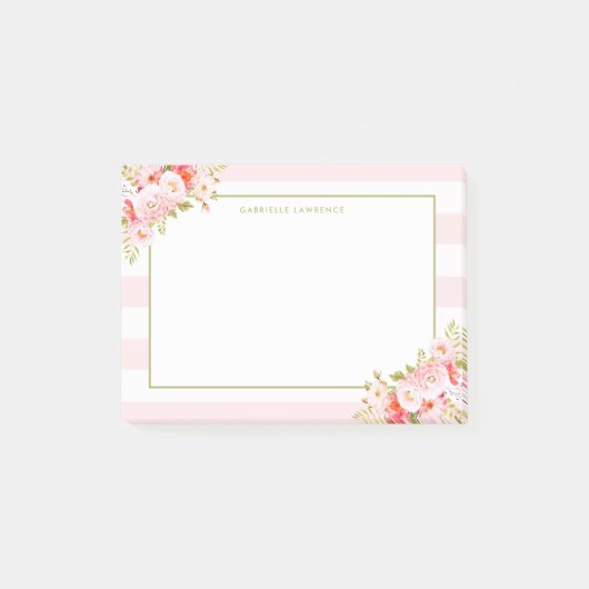 Feminine Roze Stripes en Peonies II Aangepast Post-it® Notes (Voorkant)