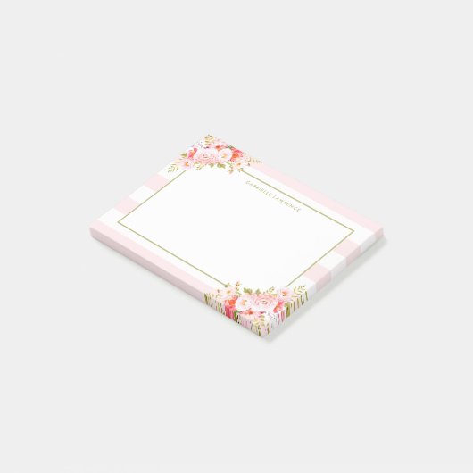 Feminine Roze Stripes en Peonies II Aangepast Post-it® Notes (Schuin)