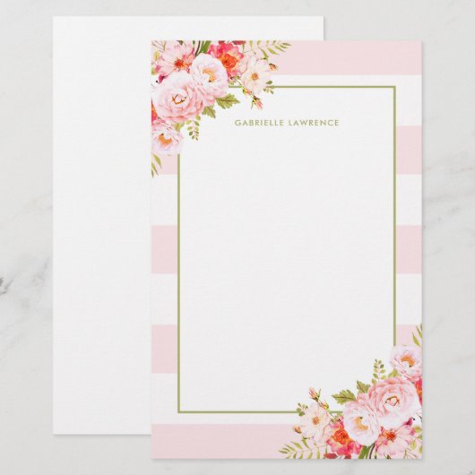 Feminine-roze strips en pony's briefpapier (Voorkant / Achterkant)