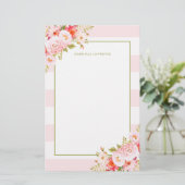 Feminine-roze strips en pony's briefpapier (Staand voorkant)