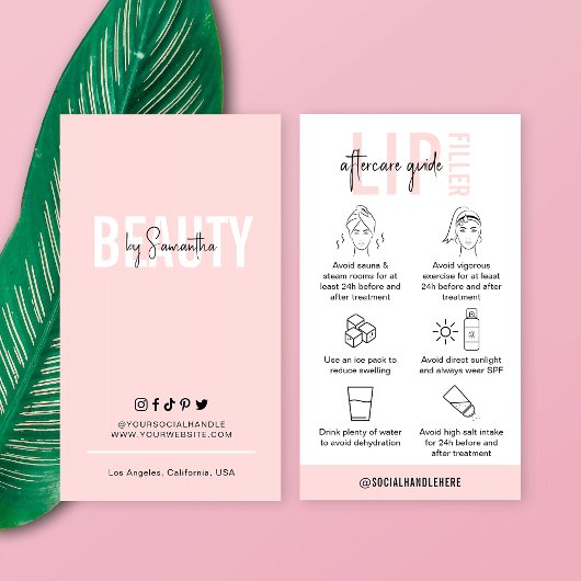 Feminine Roze vulmiddel Nazorginstructies Visitekaartje