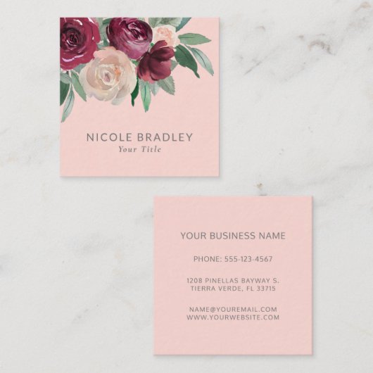 Feminine Roze Waterverf Bloemen Visitekaartje (Voorkant / Achterkant)