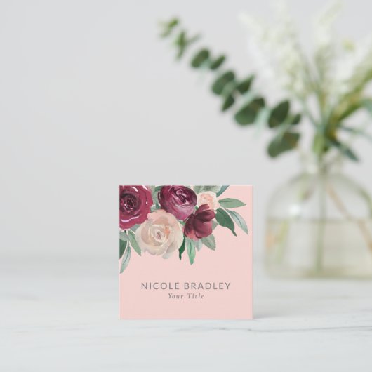Feminine Roze Waterverf Bloemen Visitekaartje (Staand voorkant)