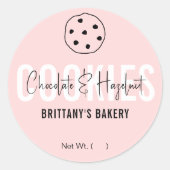 Feminine roze & White Modern Cookies Packaging Ronde Sticker (Voorkant)